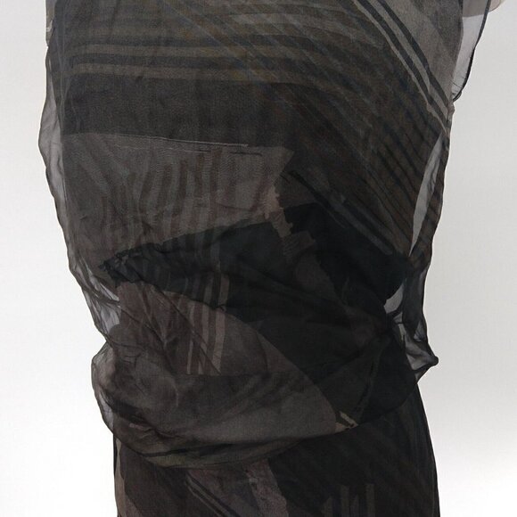 Reed Krakoff Gray Silk Dress Size 8 Blouson Chiffon Overlay Print Asymmetric - Picture 6 of 16